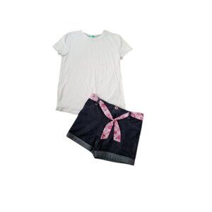 * TEES GIRL White Tee with Denim Look Short with Belt Girls Size 5